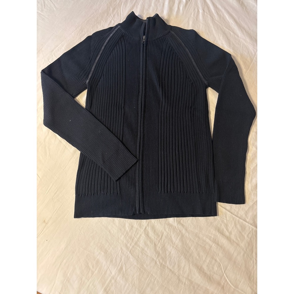 INCInternational Concept  Ribbed Full Zip Sweater Mens L Black  Mock Neck Casual
